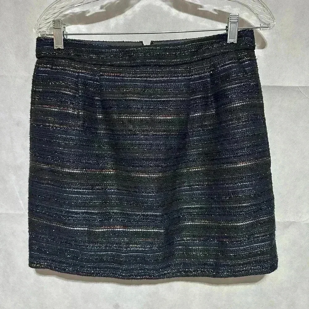 J. Crew Women’s Metallic Mini Skirt Size 4 Navy Blue Copper Gold Silver Lined